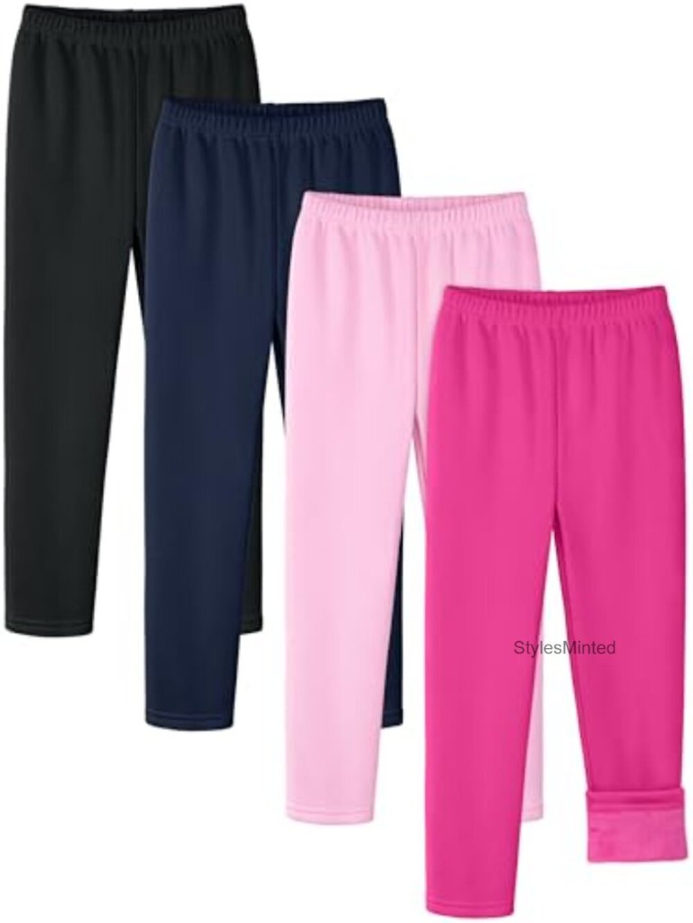 Girls Fleece Lined Leggings Cotton Thermal Winter Tights 4 Pack